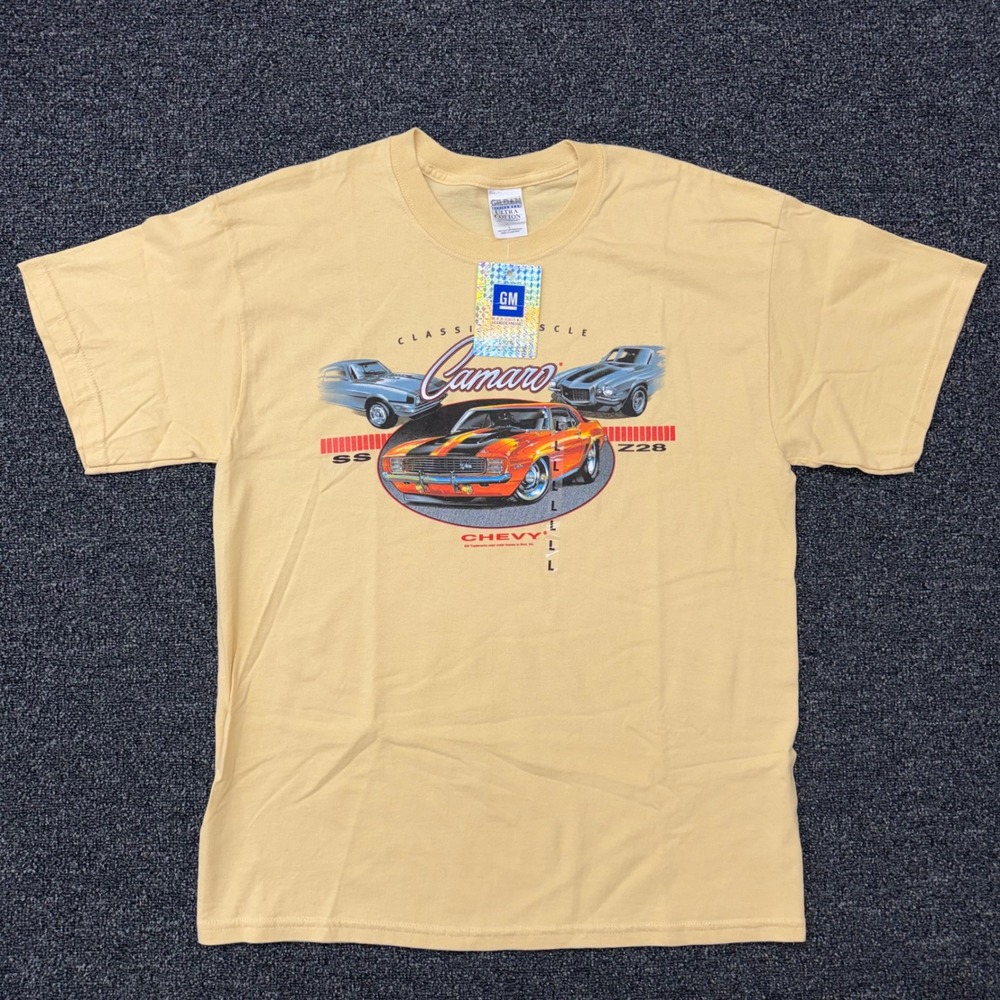 Vintage Chevy Camaro SS Z28 T Shirt Large NWT Y2K GM Licensed Yellow Gildan